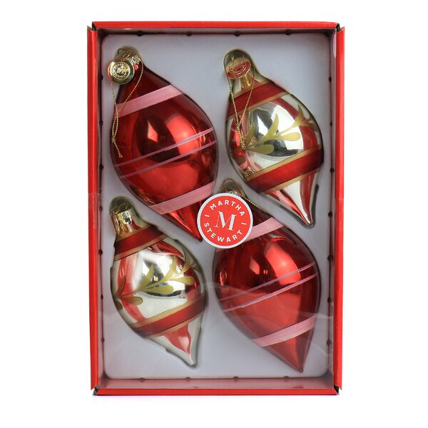 Martha Stewart Striped Finial Ornament Set Of Four 