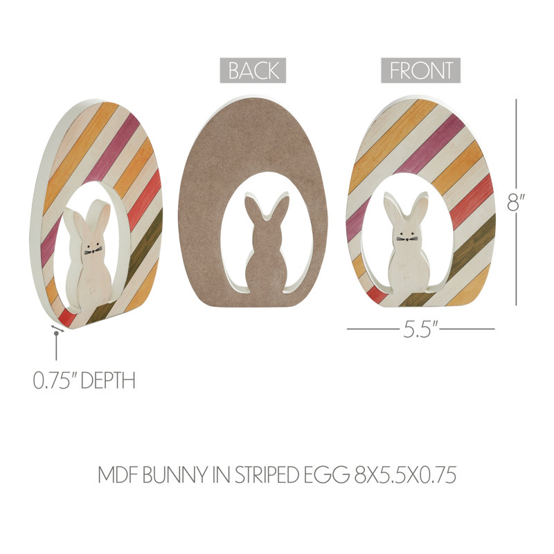 Lapin en panneau de fibres à densité moyenne dans un œuf rayé 8 x 5,5 x 0,75