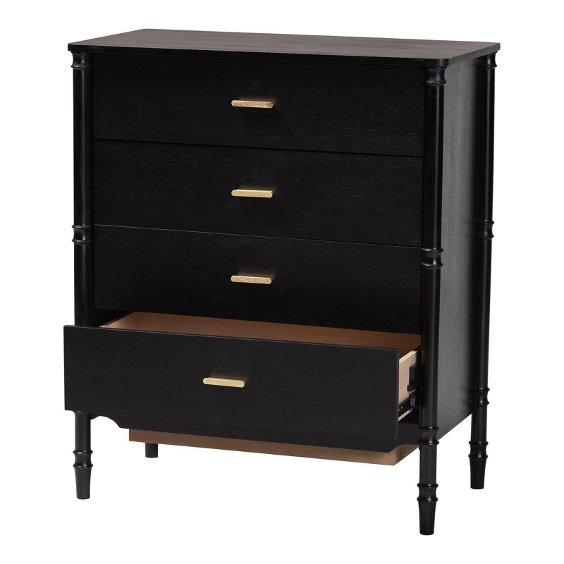 Commode en bois noir avec poignées dorées Baxton Studio Marisela