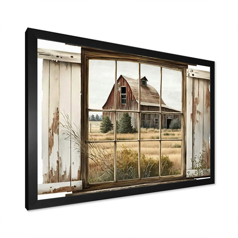 Window View to Farm II - Farmhouse wall art, Farm canvas art, Black Single Picture Framed, 30" H x 40" W x 1.5" D
