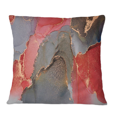Gris et rouge, art abstrait fluide de luxe - coussin décoratif imprimé moderne