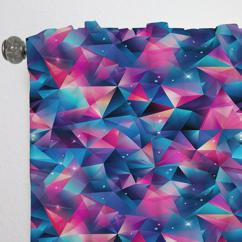 Triangles tranquilles et symétriques bleus et roses - Rideau moderne - Velours obscurcissant - 1 panneau, L 52 po x L 108 po