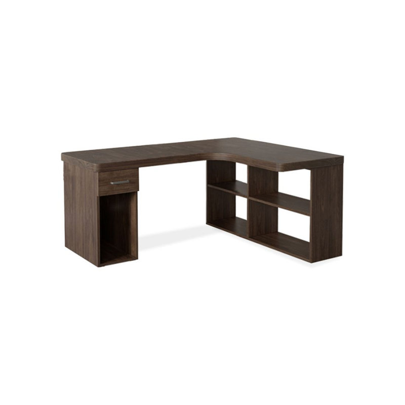Bureau en bois massif avec bibliothèque et coin en L intégré, H 29,53 po x l 62,99 po x P 47,24 po, Retour à gauche