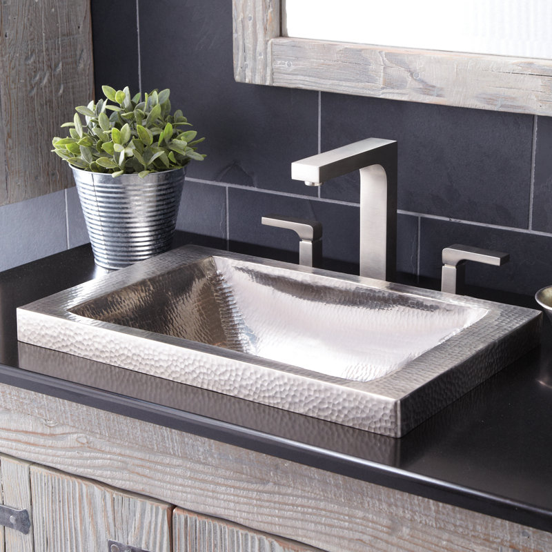 Lavabo de salle de bain rectangulaire en nickel martelé à la main Hana