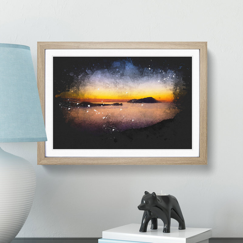 Sunset in Kythnos Greece - Picture Frame Graphic Art Print, 33cm H x 45cm W x 2cm D, Oak Framed