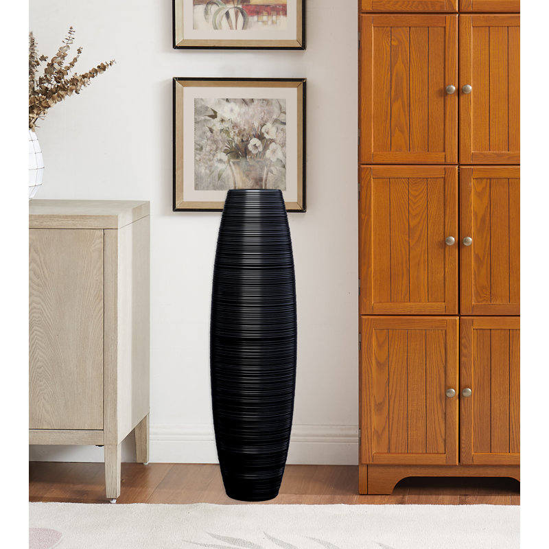Grand vase de sol noir brillant pour la décoration de salon