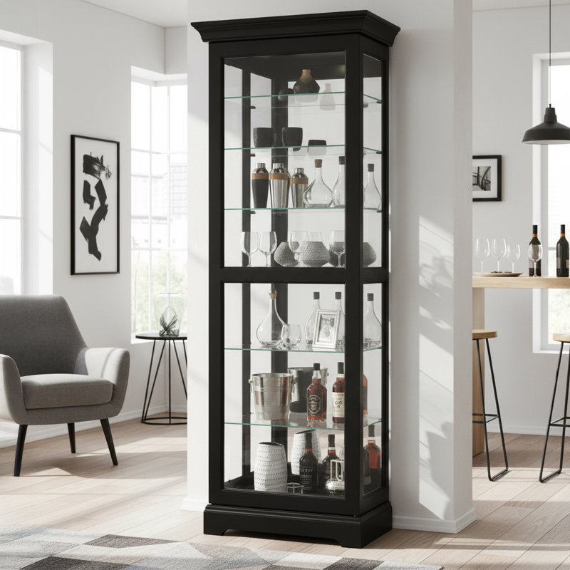 Lighted Curio Cabinet, Black Satin
