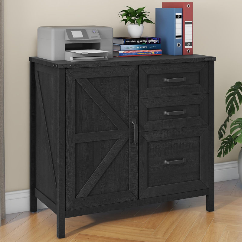 Lateral File Cabinet With 3 Drawers, Black