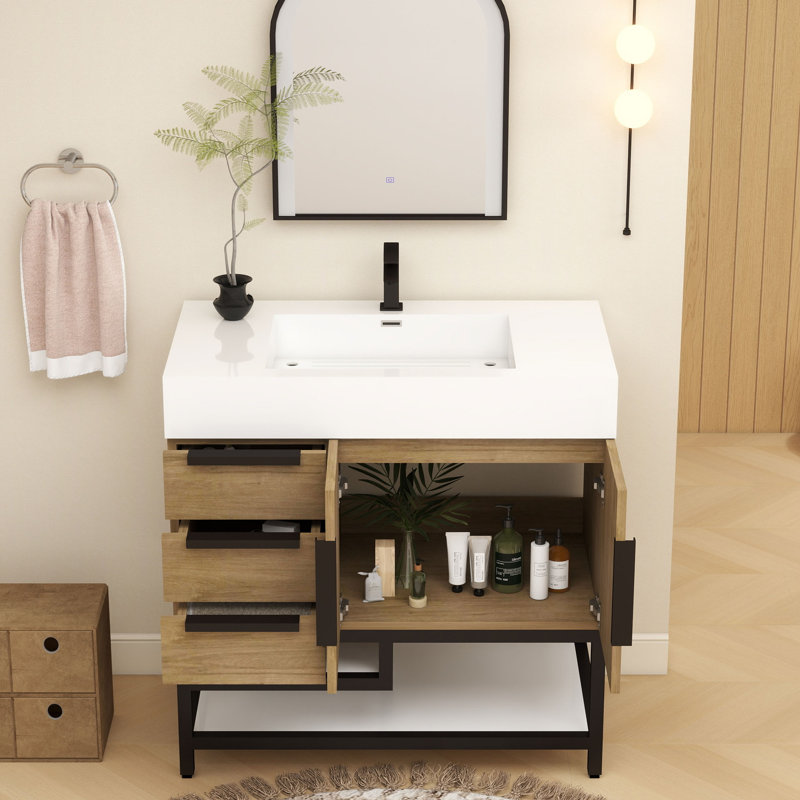 Finition du meuble-lavabo sur pied simple 36 po Jessica / Base: Noir lustré, Chêne blanc