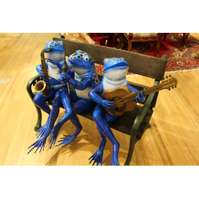 Statue musicale de grenouilles musicales sur un banc - l 23 po x H 33 po