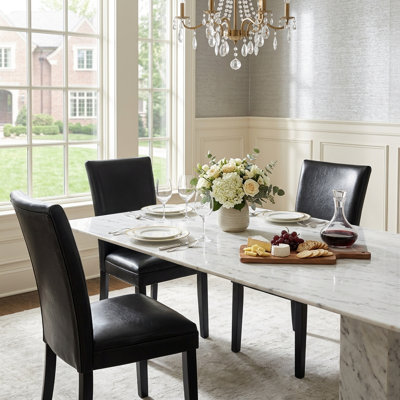 Faux Leather Upholstered Parsons Dining Chairs Black