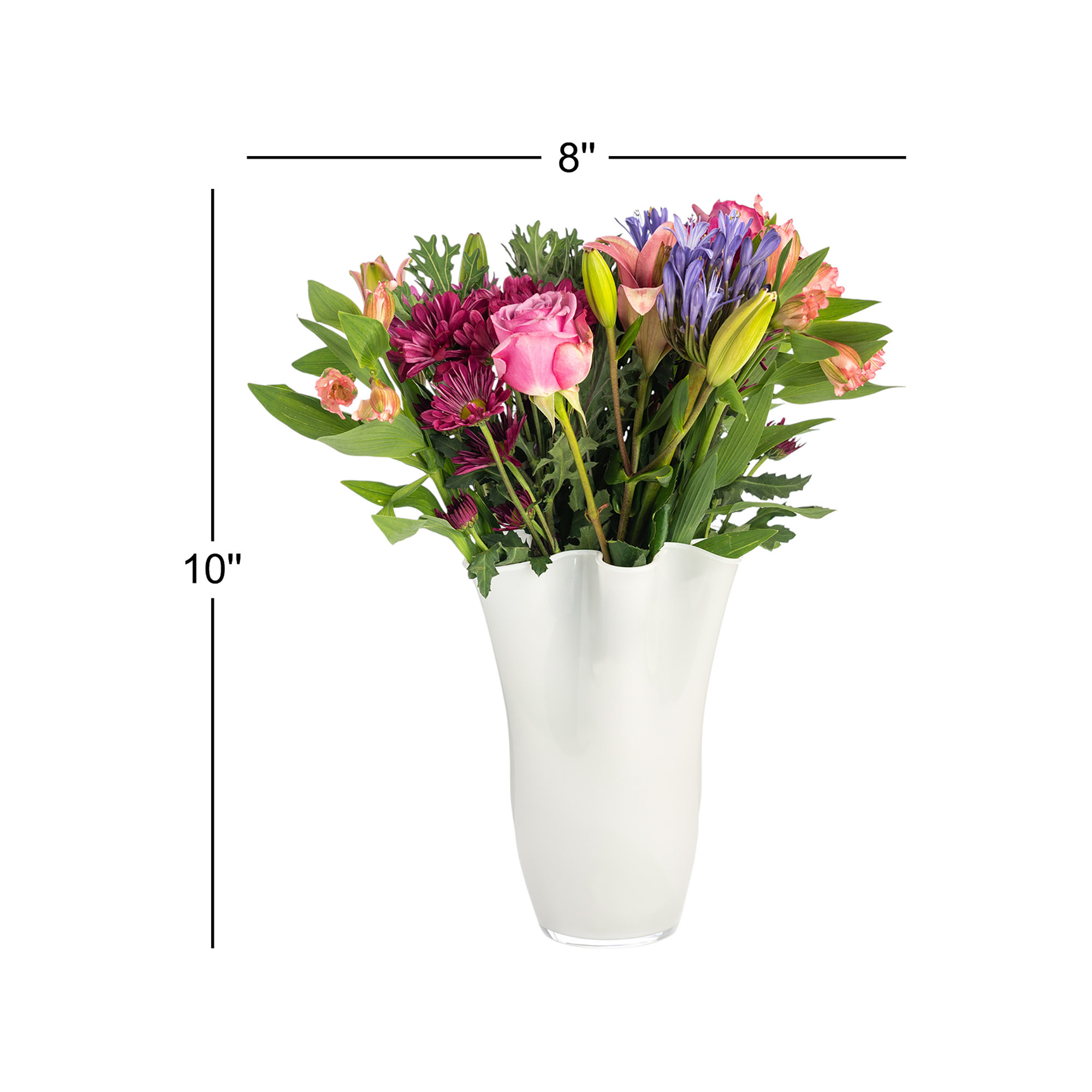 Ruffle Glass Table Vase, 10" H x 8" W x 8" D