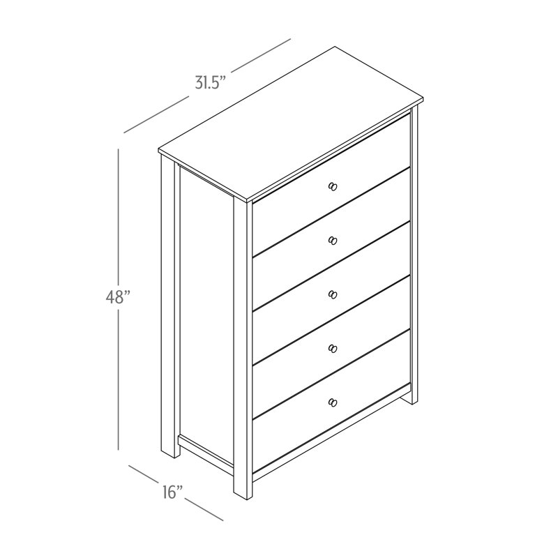 Isenbert 5 Drawer 31.5" W Chest, Dusty Gray Oak
