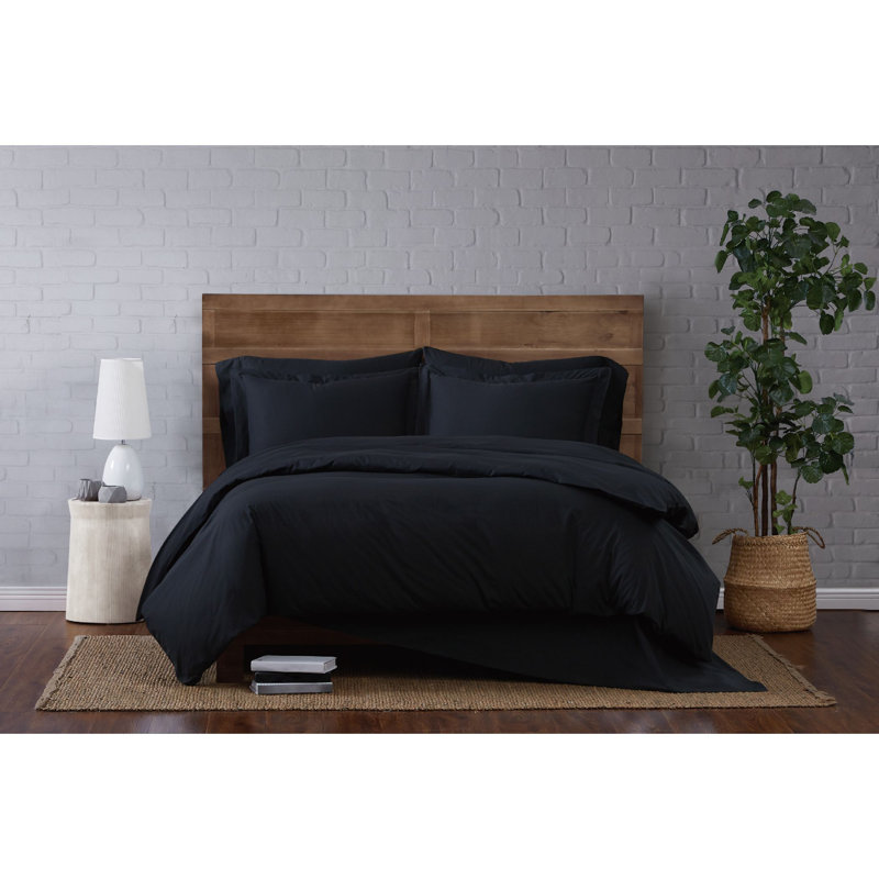 Jededian 100% Cotton Percale Duvet Cover Set, Black, King Duvet Cover + 2 Shams
