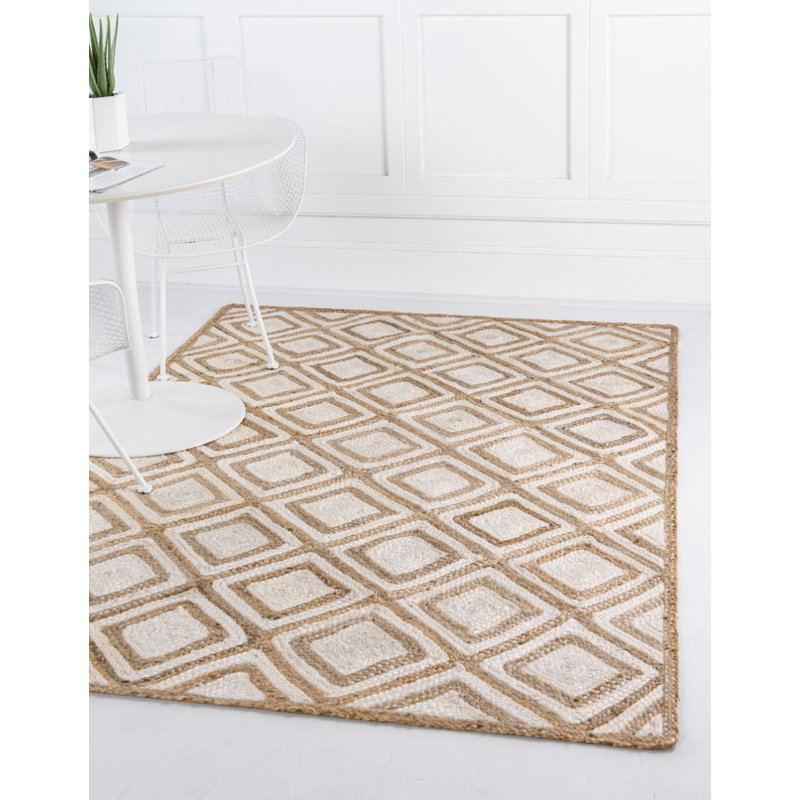 Tapis ivoire en coton tressé à la main Jereck, Rectangle 4 pi 1 po x 6 pi 1 po