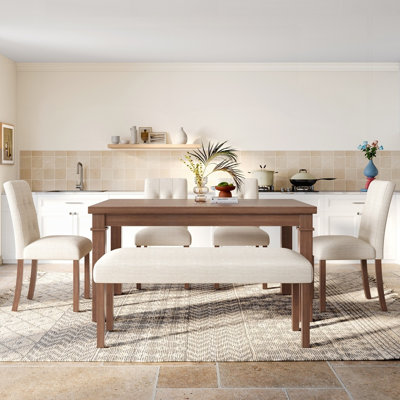 6-Piece Modern Dining Set with Rectangular Table, Upholstered Chairs, and Multi-Use Bench for Versatile Home Use