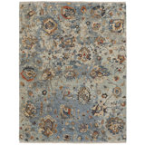 Hand Knotted Wool Floral Area Rug in Blue