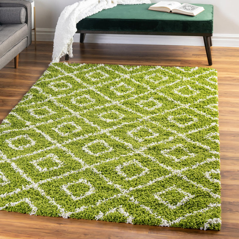 Tapis vert à poils longs treillis Rugs.com Ruth, Rectangle 5 pi 3 po x 8 pi