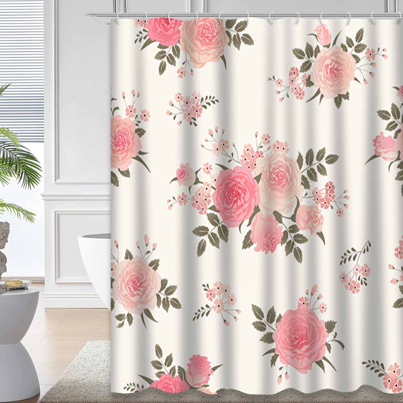 Rideau de douche imperméable à motif floral avec 12 crochets, L 72 po x l 78 po