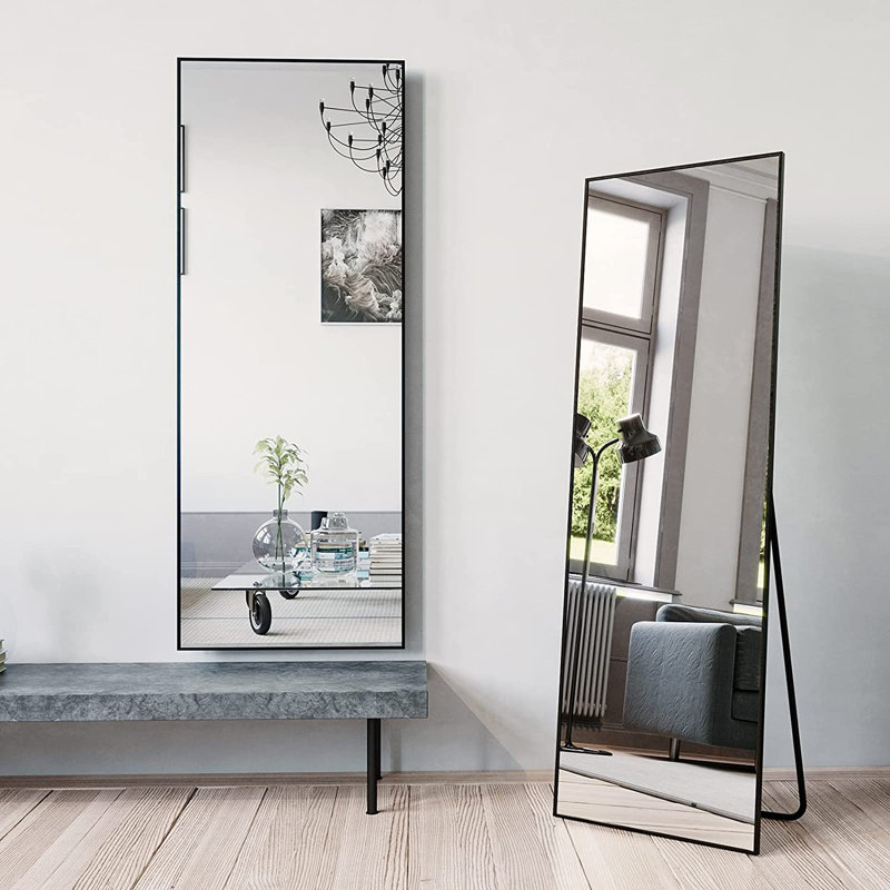 Miroir de plancher pleine longueur en verre - Basics by Wayfair ™, Noir, 58 po x 18 po