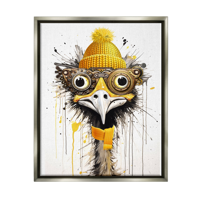 " Yellow Steampunk Emu ", 31" H x 25" W x 1.7" D, Luster Gray Floater Frame