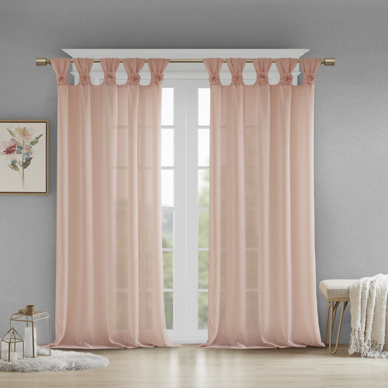 White Sheer Tab Top Linen-Polyester Indoor Drapes