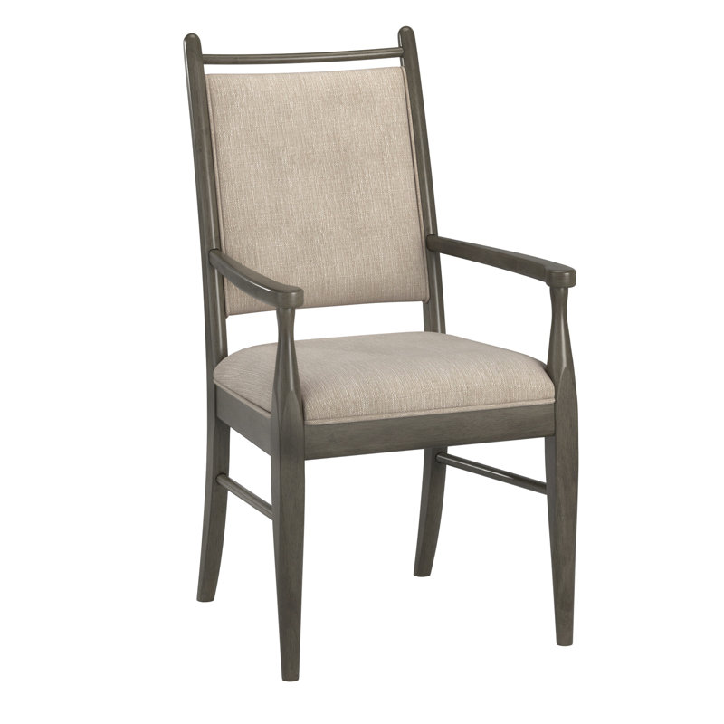 Cipolla Wood Finish Beige Fabric Arm Chair, Gray Wood