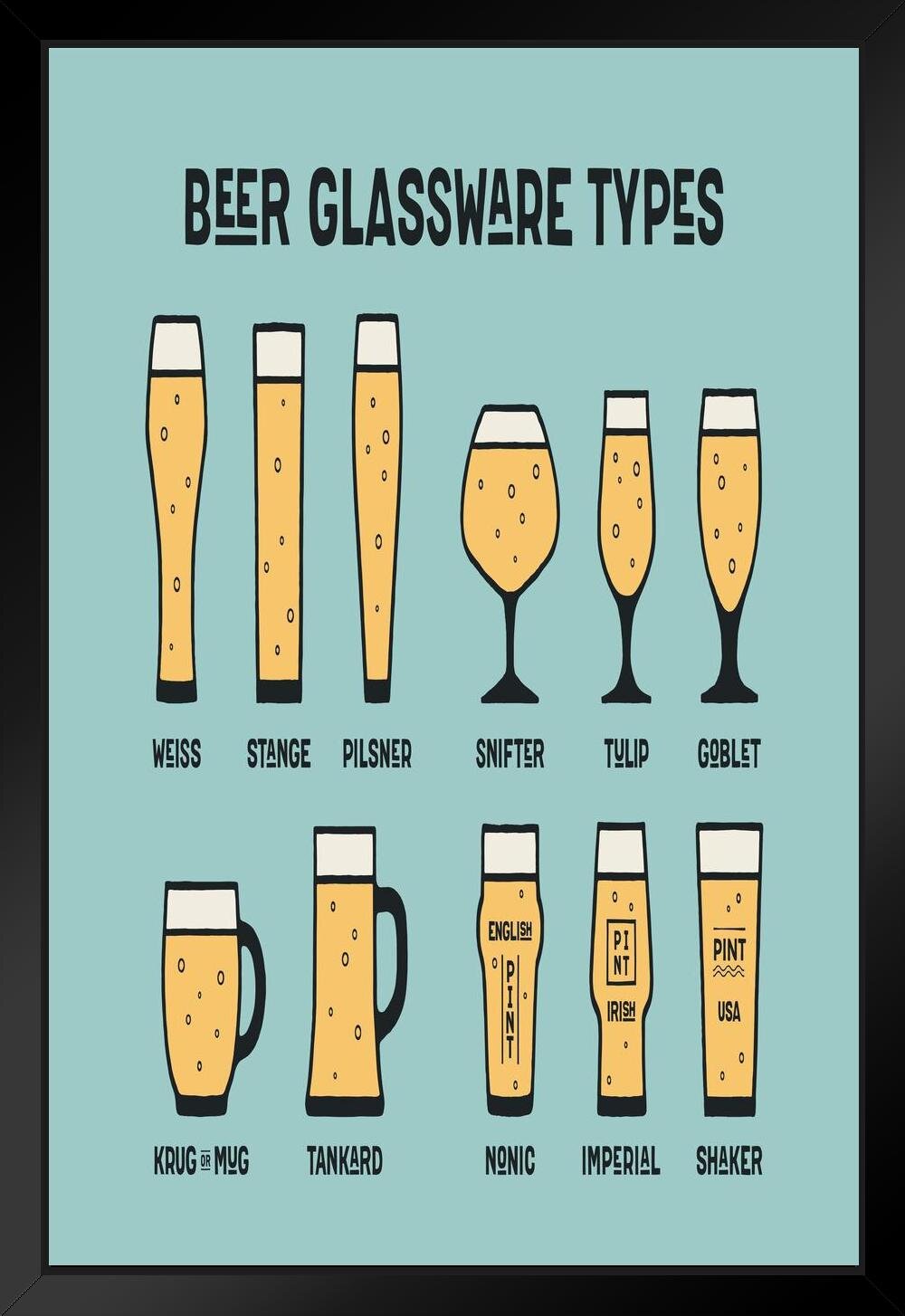 Types of Beer Glasses and Styles of Beer Reference Guide Chart Home Bar Decor Pub Decor Ipa Beer Mug Pint Glass Beer Sign Porter Stout Ale Beer Stein