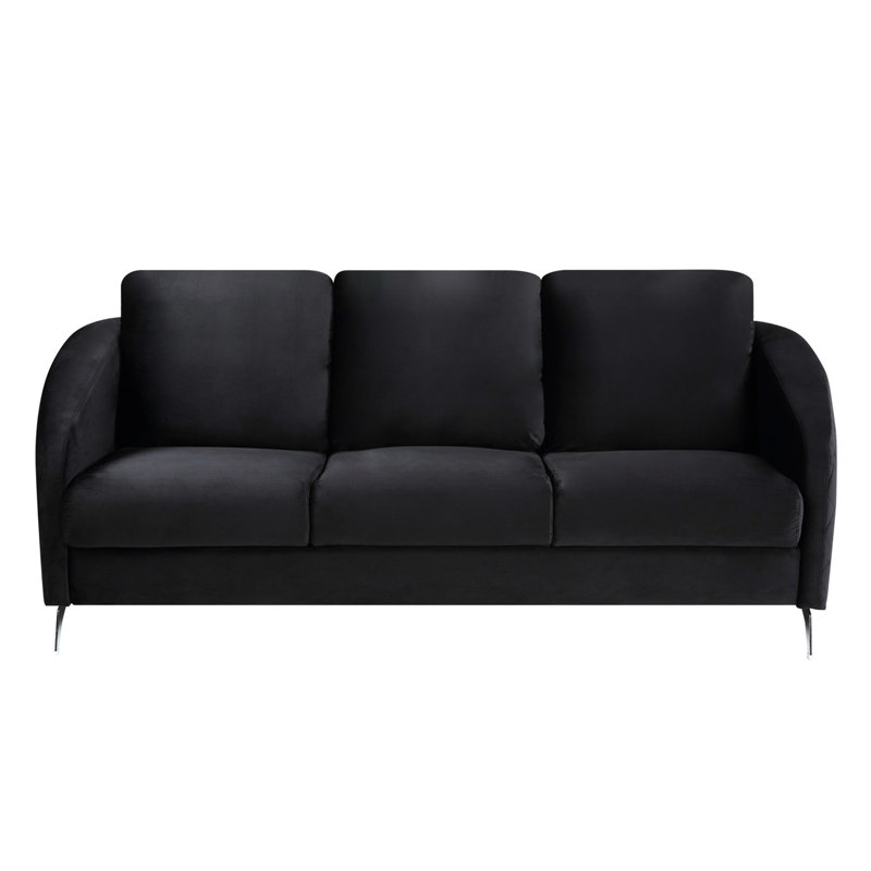Collection de salon en velours noir avec chaise luxueuse de 77,5 po de longueur