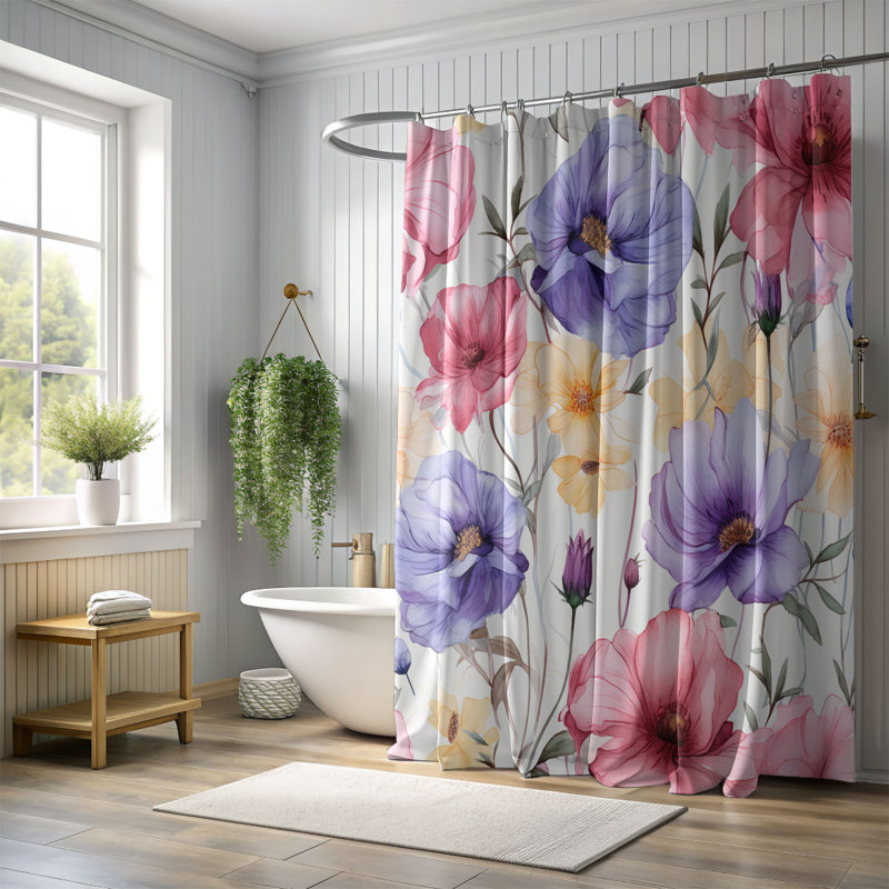 Rideau de douche standard 1 pièce Water Bloom, H 74 po x l 71 po