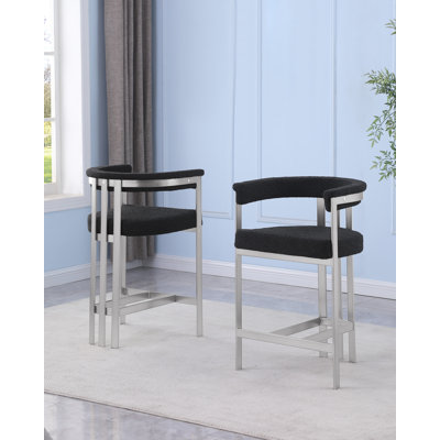 Chaises de comptoir et tabouret de bar en tissu brossé avec chrome mat brossé