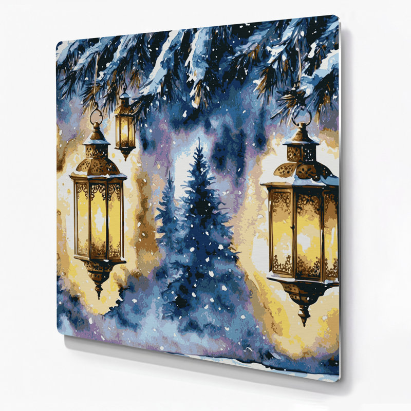 «Christmas Christmas Lanterns», art mural en métal beige, H 12 po x l 12 po