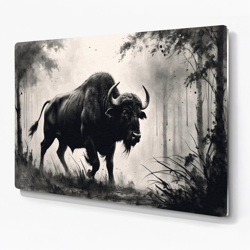 Faune forêt Buffalo, art mural en métal beige, H 11 po x l 14 po