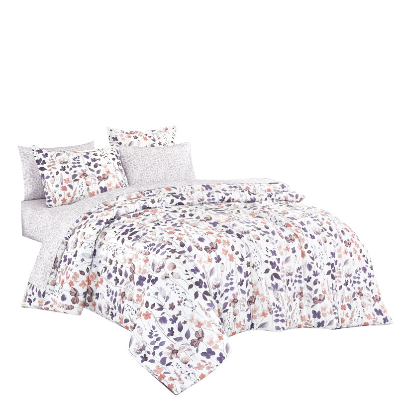 Ensemble d'édredon Floral Bed In A Bag, Mauve, Édredon simple TG et 4 pièces supplémentaires