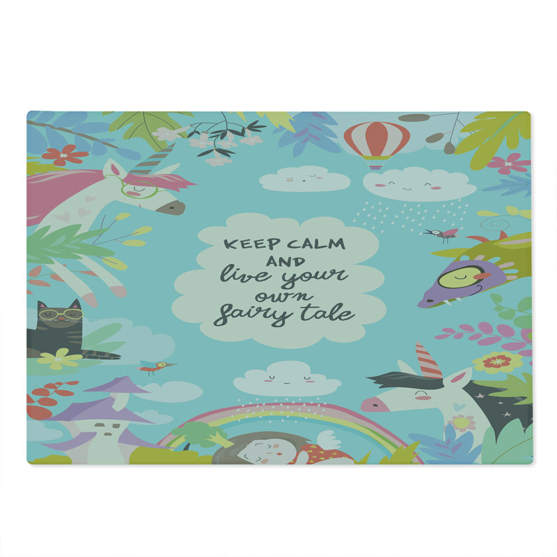 Ambesonne Saying Cutting Board Large Size Keep Calm Multicolor