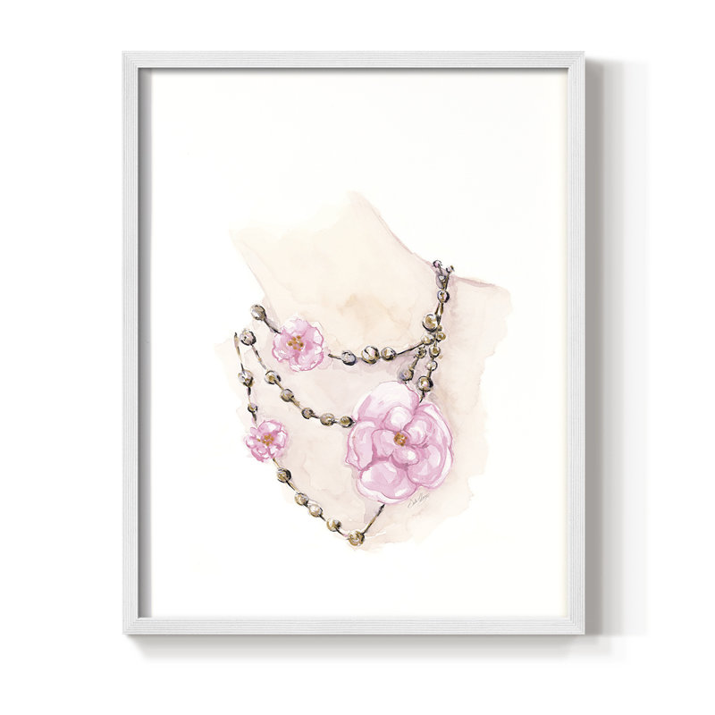 Impression encadrée de collier de perles florales - bois massif, H 14 po x l 11 po, Blanc