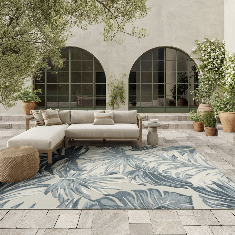 Clemencio Ivory Blue Modern Rug, Rectangle 9' x 12'