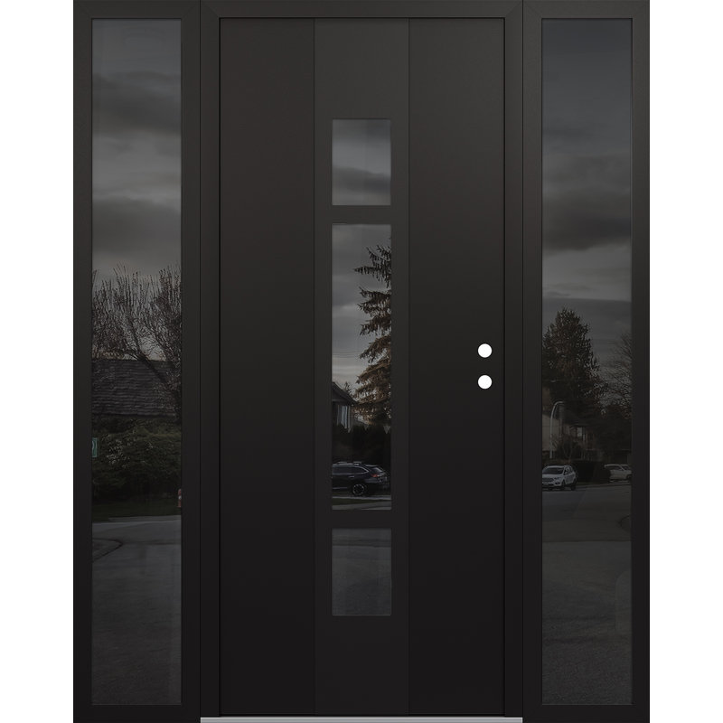 Diamant A9 60 po à gauche X 80 po Panneau d'entrée en acier noir et noir avec 2 portes latérales en verre et miroir