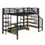 Lit mezzanine double en métal avec escalier, table et tablettes de rangement-566204336