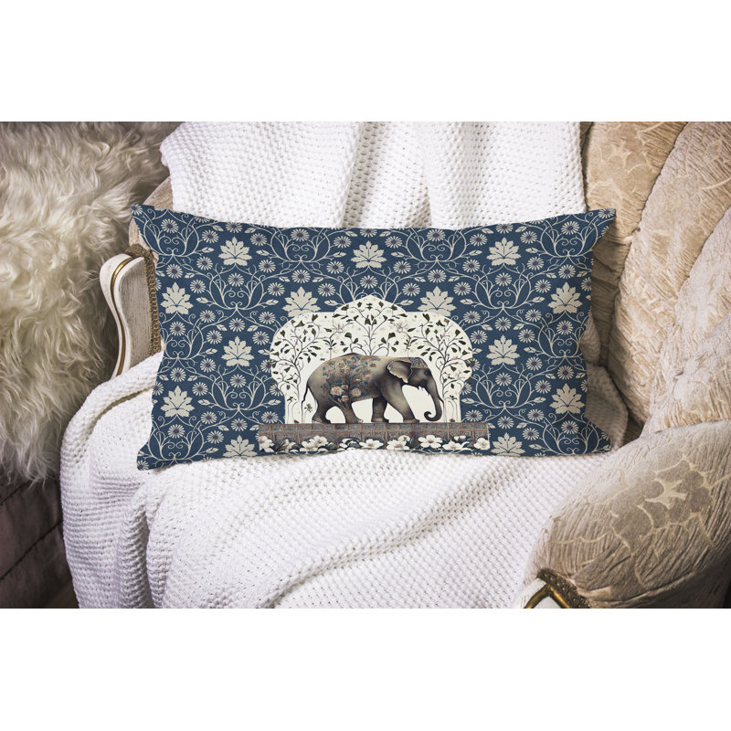 Mystic Elephant  Rectangular Throw Pillow, Blue/Beige
