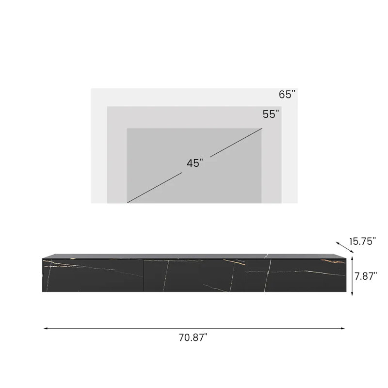 Hithin Floating TV Stand, Entertainment Center with Drawers, Solid Wood, Fully-Assembled, Black, 70.87"