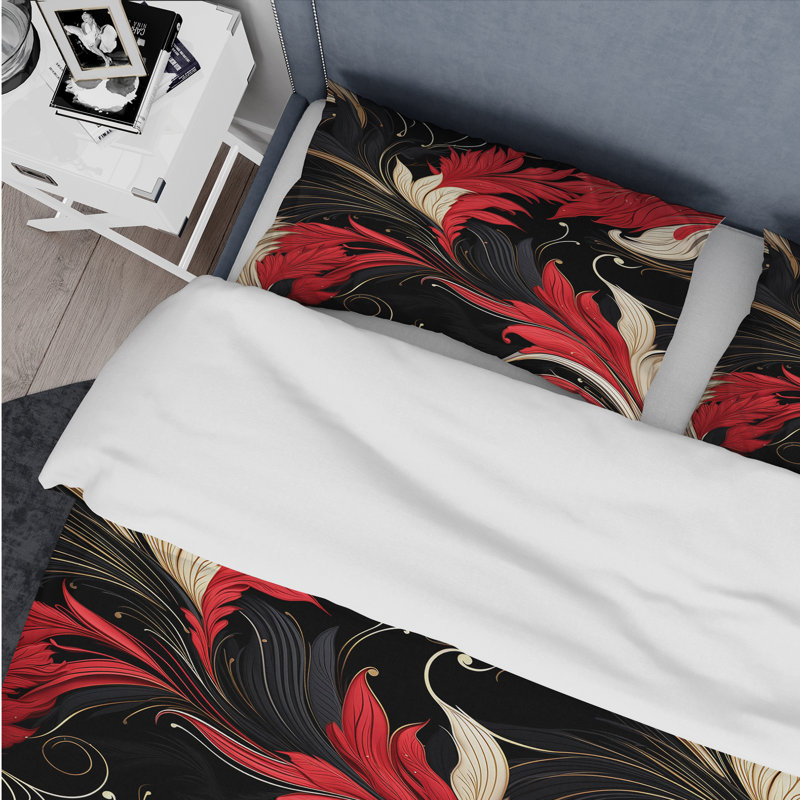 Ensemble de housse de couette Red & Balck Gloden Hollywood Glam Floral I - Floral