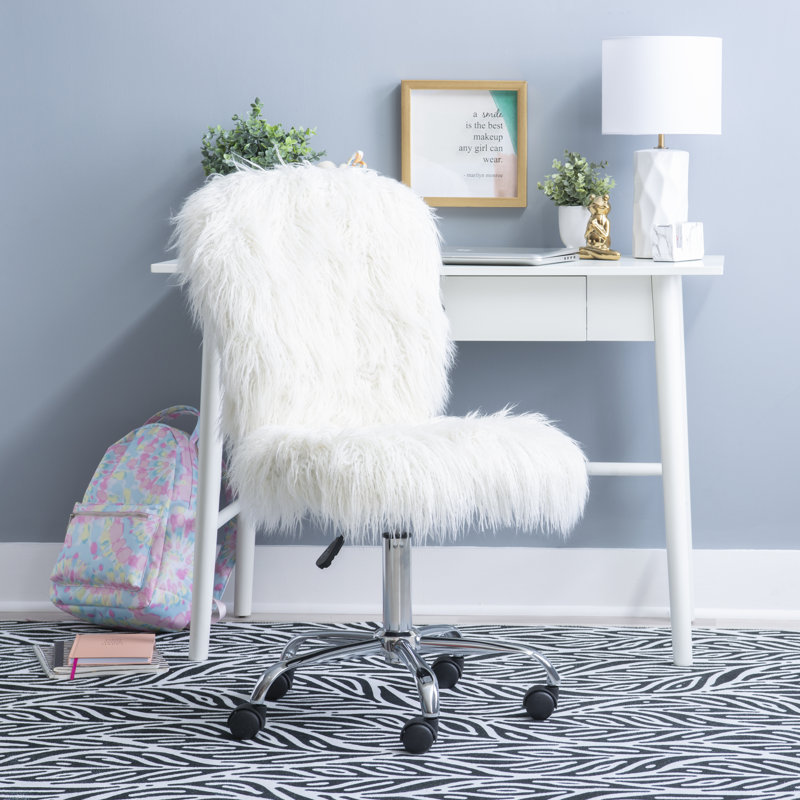 Chaise de travail en fausse fourrure Aikens, Blanc