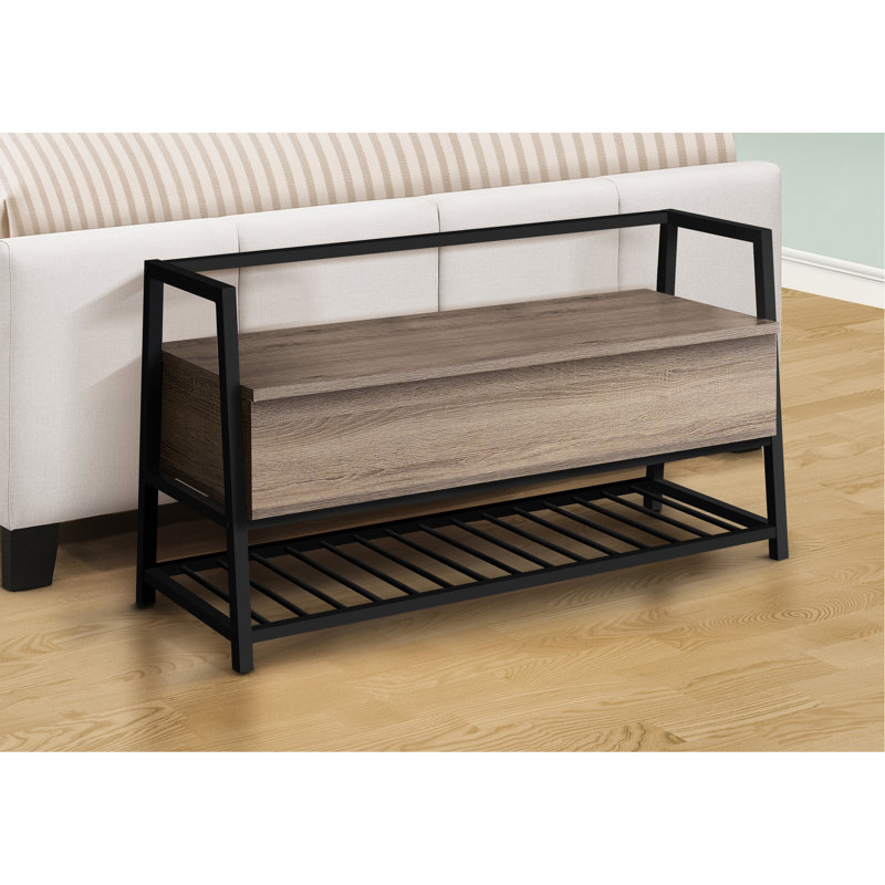 Modern Hallway Storage Bench, 42 Inches, Dark Taupe, Metal Construction 42" X 16", Taupe Finish, Black Frame, Included