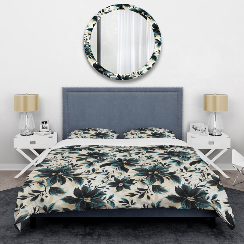 Ensemble de housse de couette damassé bleu et blanc Euphony, Housse de couette pour très grand lit et 2 très