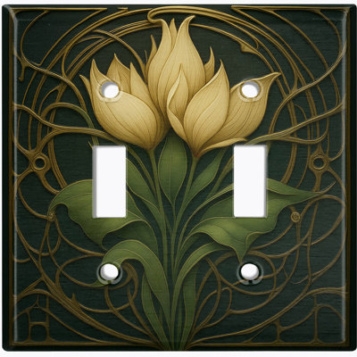 Couvercle de plaque d'interrupteur en métal; Bascule de taille standard 2 US - image imprimée de tulipes Art déco