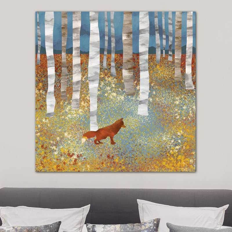 Autumn Fox - impression d'art graphique, Pas de tapis, Toile tendue, H 37 po x l 37 po x P 1,5 po