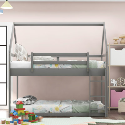 Bunk Bed Twin Over Low Gray - House-shaped For Pleasant Sleep With Included, House Restful Nights