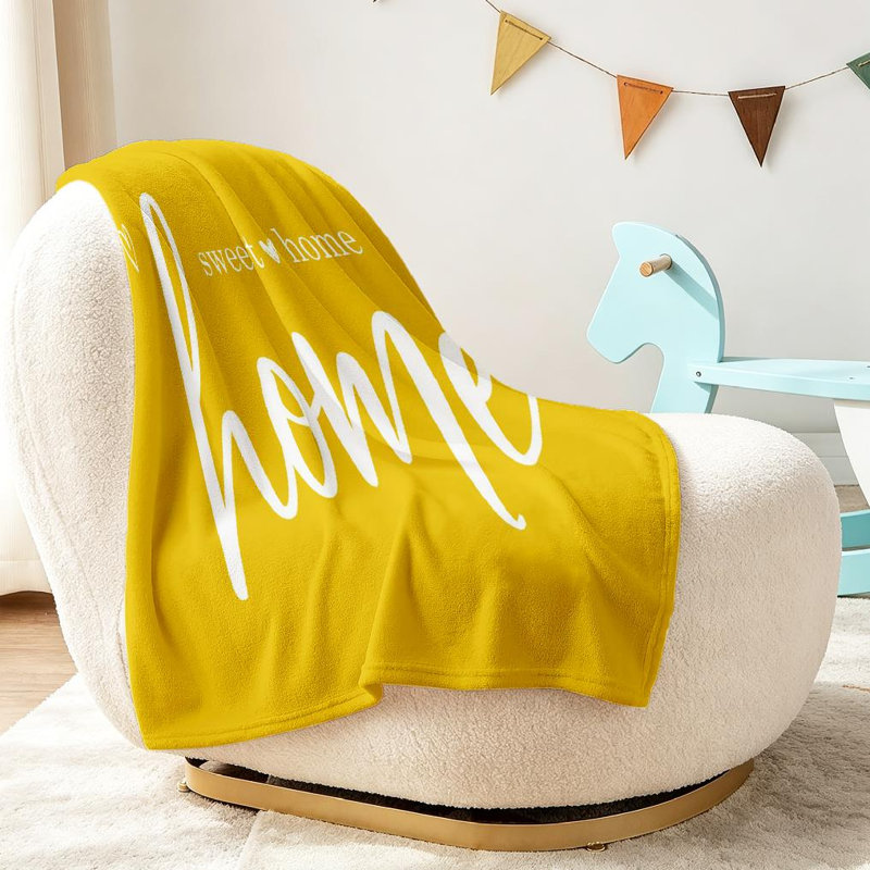 Jeté en molleton jaune ultra doux en flanelle, inscription Home Sweet, Throw 30" x 40"