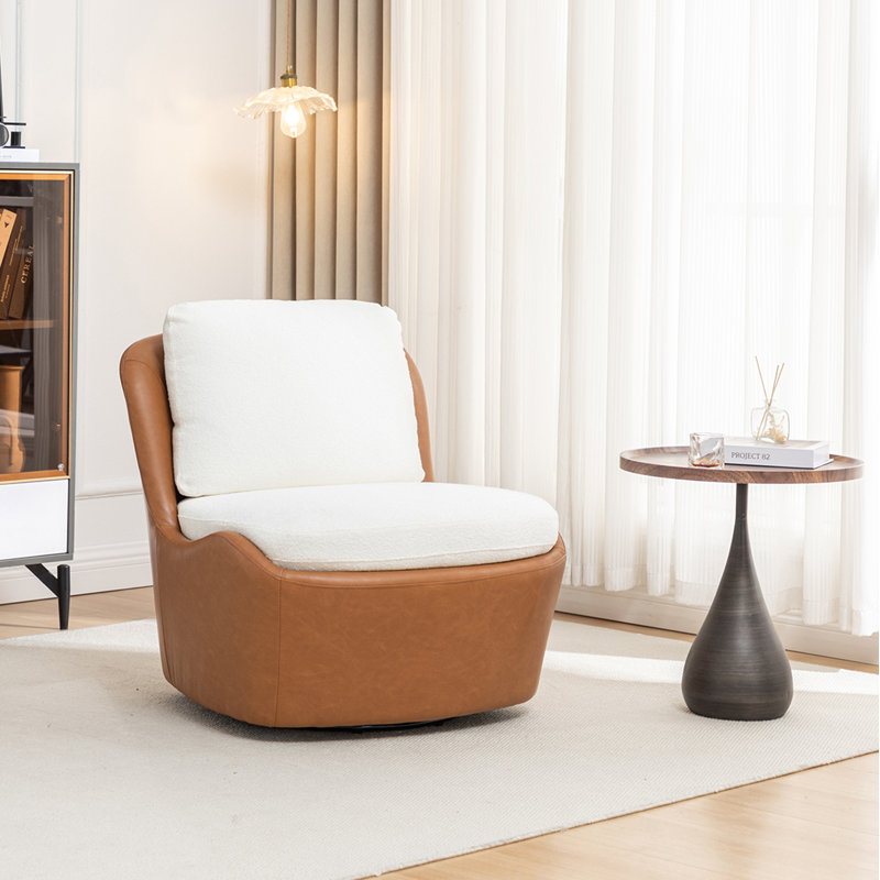 Fauteuil pivotant sans accoudoirs Oliver, Polyester crème / similicuir